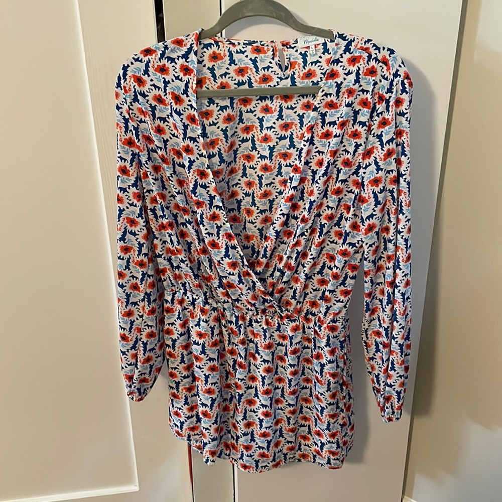 Long sleeve floral romper. Red white and blue!